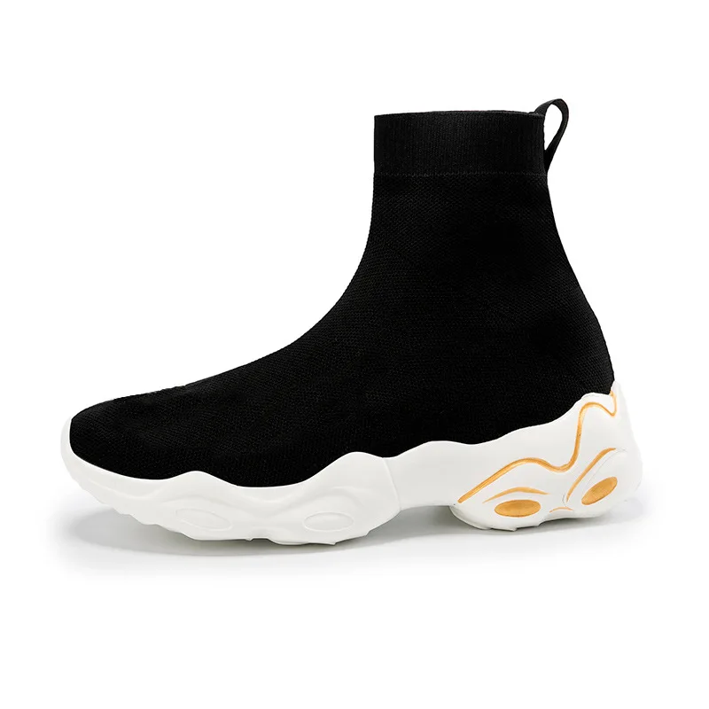 

Luxury Unisex Socks Shoes Breathable High-top Women Shoes Fashion Sneaker Stretch Fabric Slip-On Plus Size Women Shoes 44 45 46
