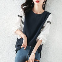 fashion o neck spliced lace princess sleeve shirt loose casual pullovers 2022 autumn new womens clothing commute blouses