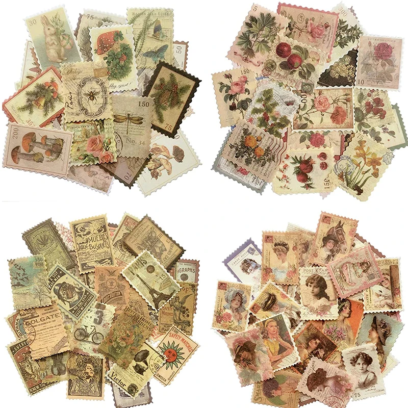 

120pcs Vintage Postage Stamp Stickers Aesthetic Botanical Deco Paper Sticker for Scrapbooking Journaling Supplies Planners