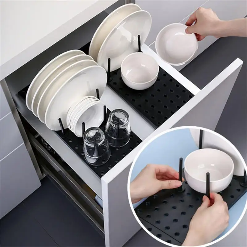 

Kitchen Drawer Dish Rack Adjustable Retractable Drawer-type Separated Bowl Pot Lid Dish Drying Rack Organizer Accessories