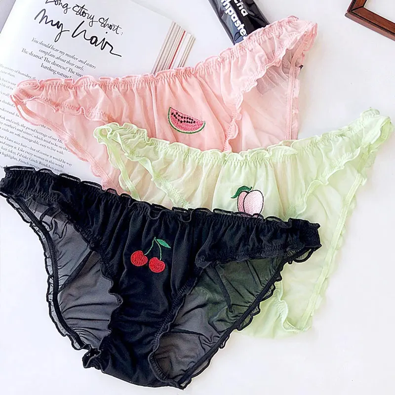 

Женское сексуальное нижнее белье, прозрачные трусики с вышивкой фруктов, женское нижнее белье с заниженной талией, бесшовные трусики для девушек, Повседневные трусики