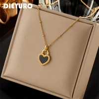 dieyuro 316l stainless steel lock necklace for women gold color heart pendant clavicle chain fashion girls body jewelry gift