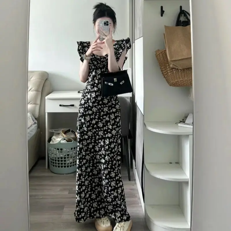 Милое Платье-миди с цветочным принтом для женщин милые винтажные Пляжные