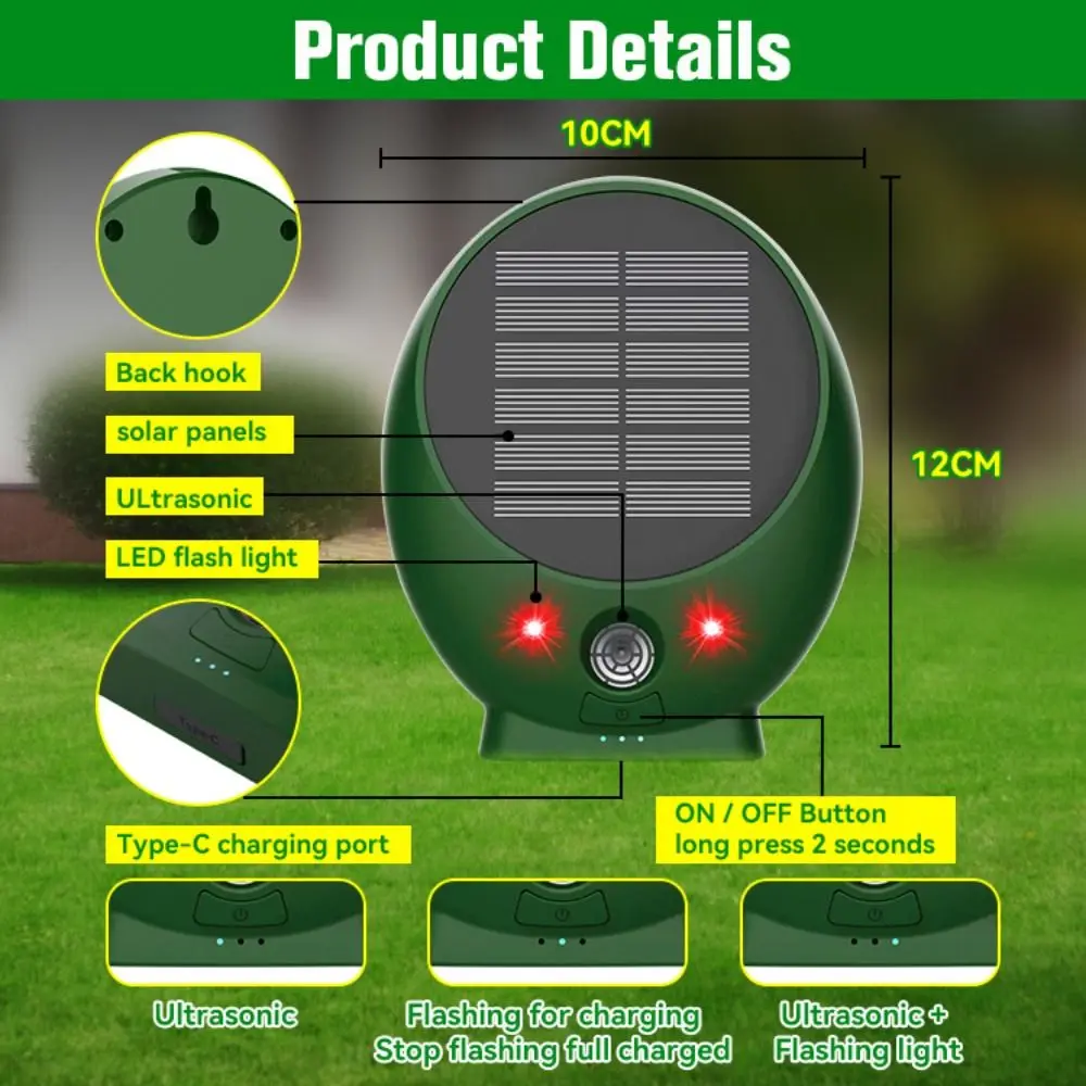 Ультразвуковой отпугиватель животных двойной 9 кГц-36 5 кГц ABS Солнечный