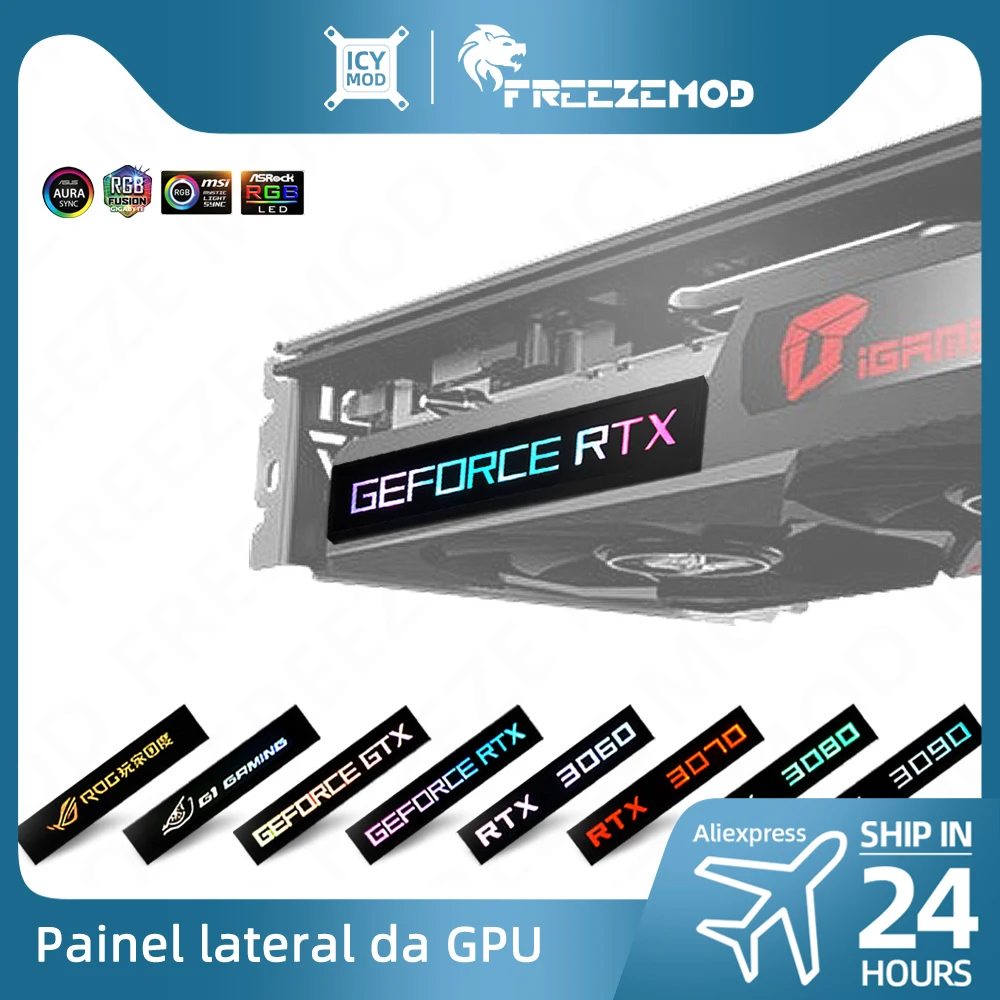 Freezemod gpu painel lateral rtx3090 gtx rog pc decoração placa de vídeo fé lâmpada água cooler aura sincronização resfriamento líquido argb