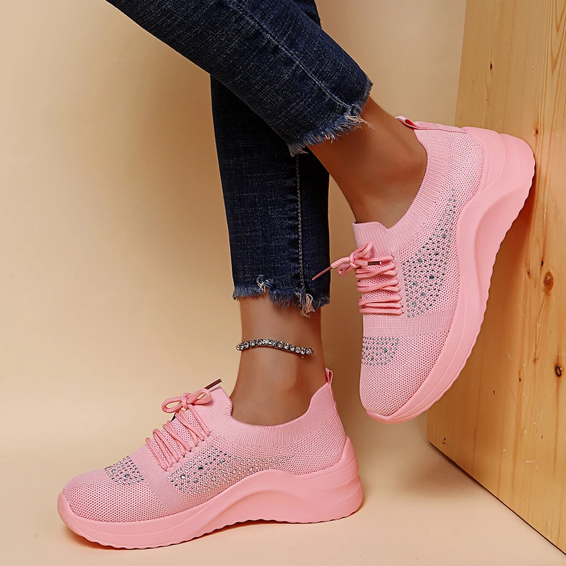 

Fashion Women's Summer Autumn Rhinestone Lace-up Breathable Casual Sports Shoes Female Outdoor Platform Shoes Large Size 36-43