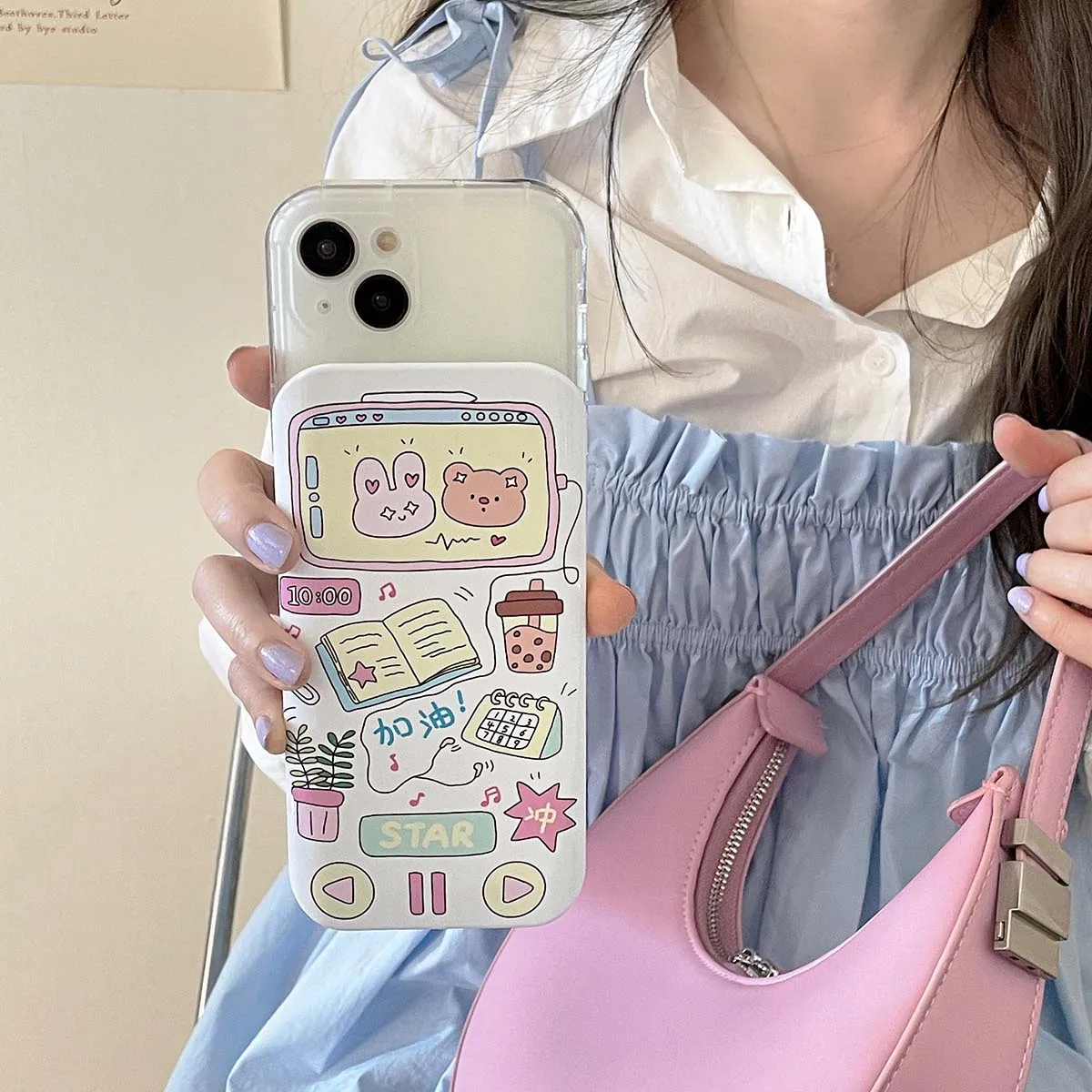 2023 New Cartoon Cute Bear Silicone+Hard Back Covers For iPhone 14 13 12 11 Pro Max With Mirror Slide Lens Protection Phone Case