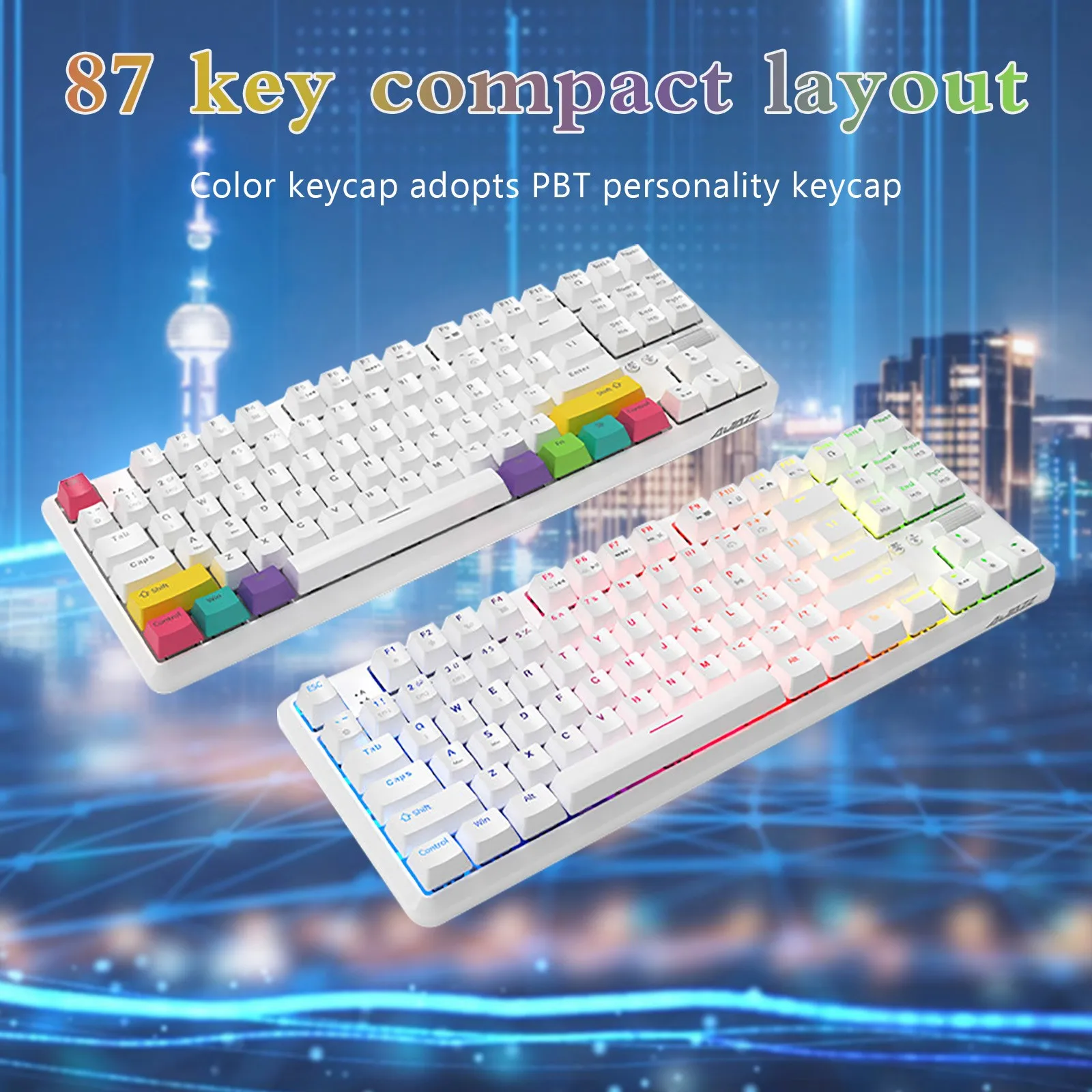 

Беспроводная клавиатура K870T с bluetooth, 87 клавиш, RGB подсветка, Двухрежимная игровая механическая клавиатура, Офисная игровая клавиатура для ко...