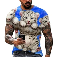 summer mens tiger 3d printed t shirt adult kids versatile short sleeves fashion trend round neck loose top