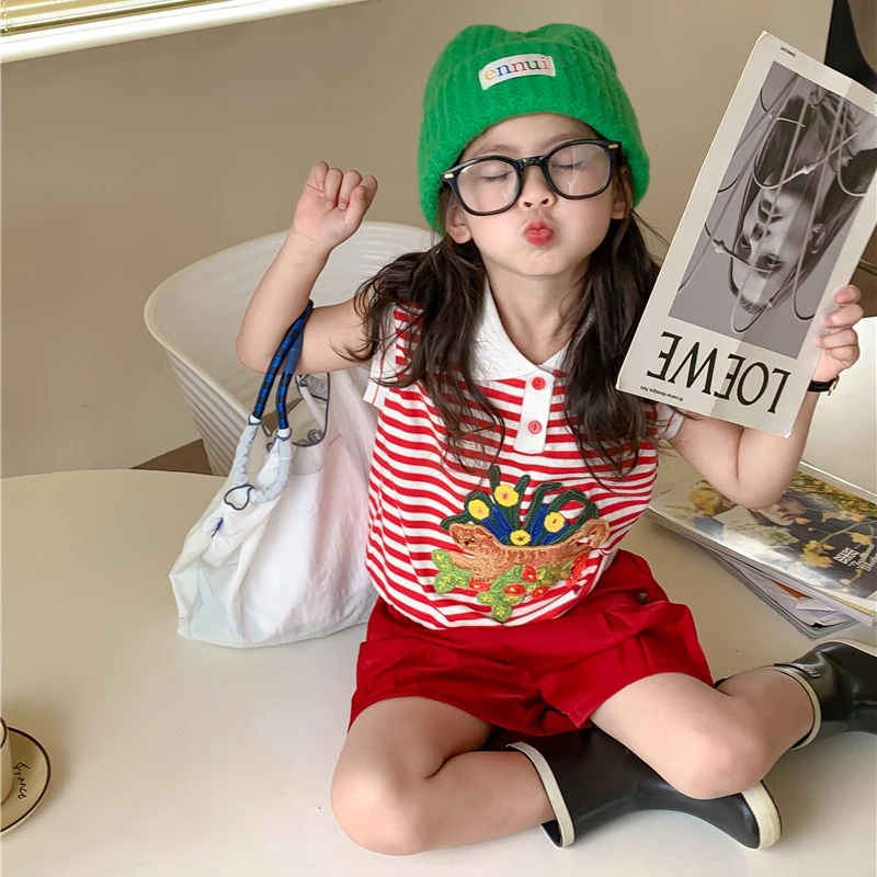 

2022 Girl Summer Outfits Children Knit Polo Shirt Vest Top And Shorts Bottom Two Piece Clothing Set Korea Kids Clothes Baby Suit