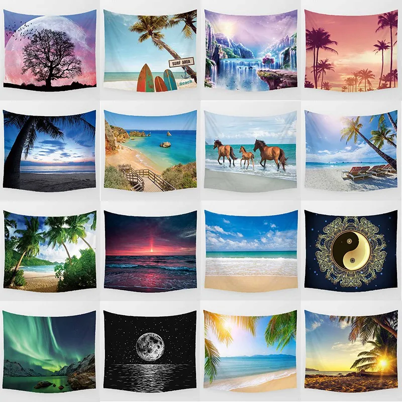

Tapestry Wall Decoration Beautiful Seascape Tapestry Sunset Northern Lights Background Wall Decoration