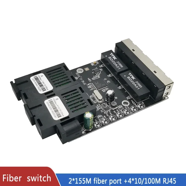 10PCS New Ethernet Fiber switch 4 RJ45 2 SC Optical Media Converter Single Mode fiber Port PCB 10/100M