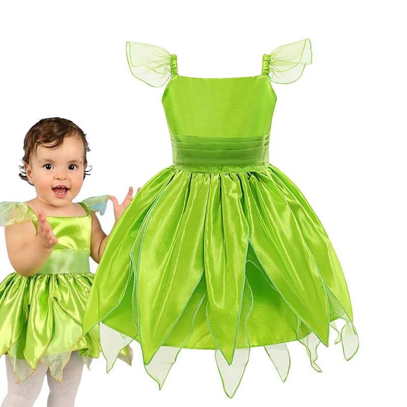 Disney Girls Tinker Bell Costume Halloween Costume for Kids Green Tinkerbell Fancy Dress Fairy Princess Cosplay Carnival Party images - 6