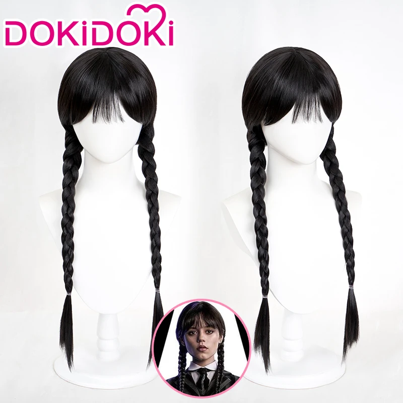 

IN STOCK Wednesday Addams Wig TV Wednesday Cosplay Dokidoki Addams Family Wednesday Black Long Braids Synthetic Hair Thing