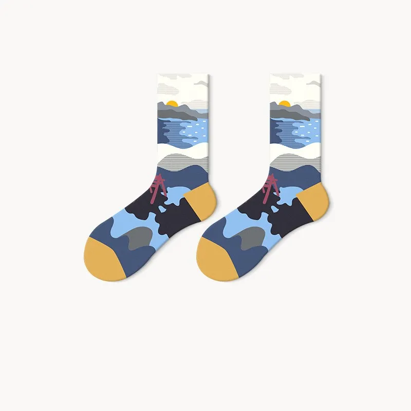 Hot Sale New Arrival Funny Fancy Sock for Women and Men Cotton Cartoon Socks 5 Pairs Retro Street Oil Castle Tropical Forest