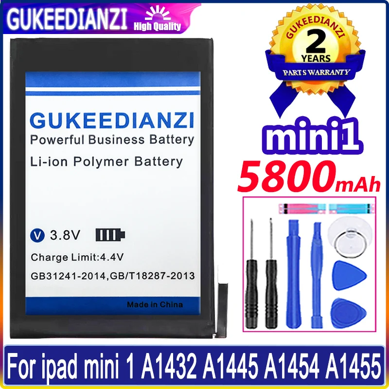 

Battery 5800mAh For Ipad Mini 1 A1432 A1445 A1454 A1455 Mini1 High Capacity Replacement Battery Li-polym Bateria + Free Tools