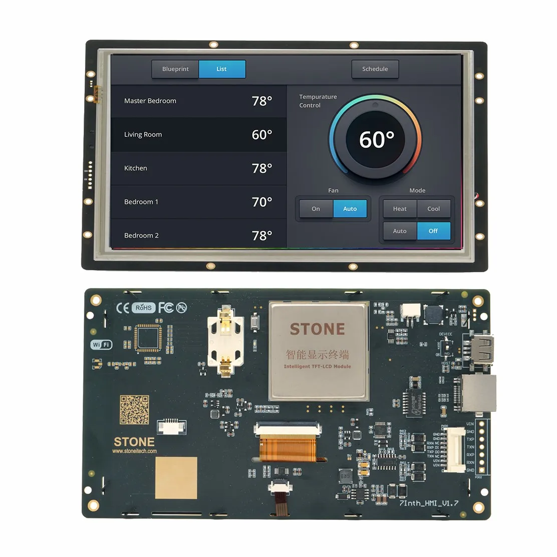SCBRHMI 7 Inch LCD TFT HMI Display Module Intelligent Series RGB 65K Color Resistive Touch Panel Without Enclosure