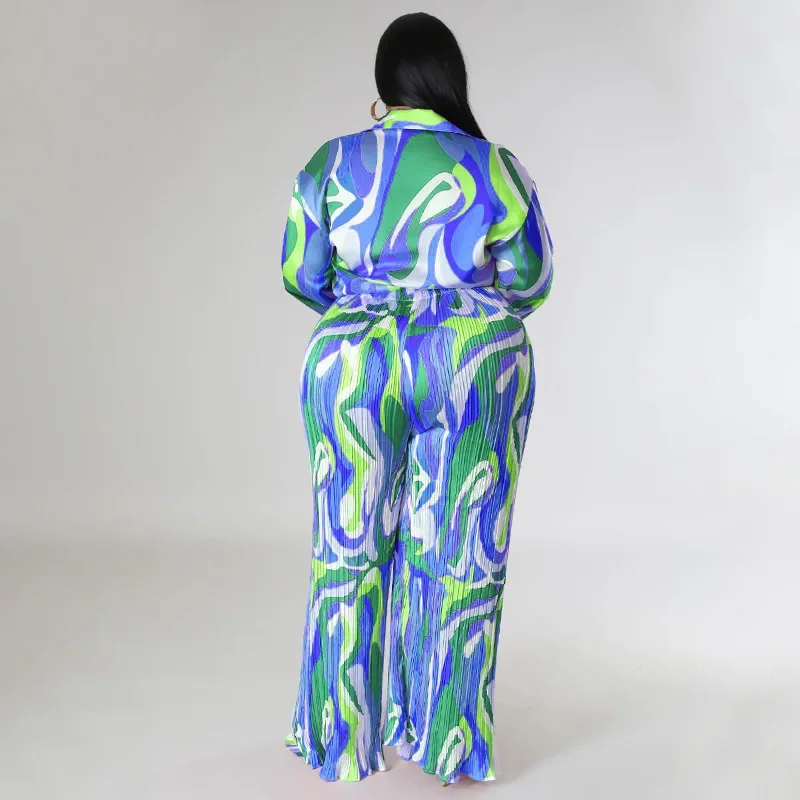 Костюм KEXU из двух предметов с винтажным принтом блузка длинными рукавами и