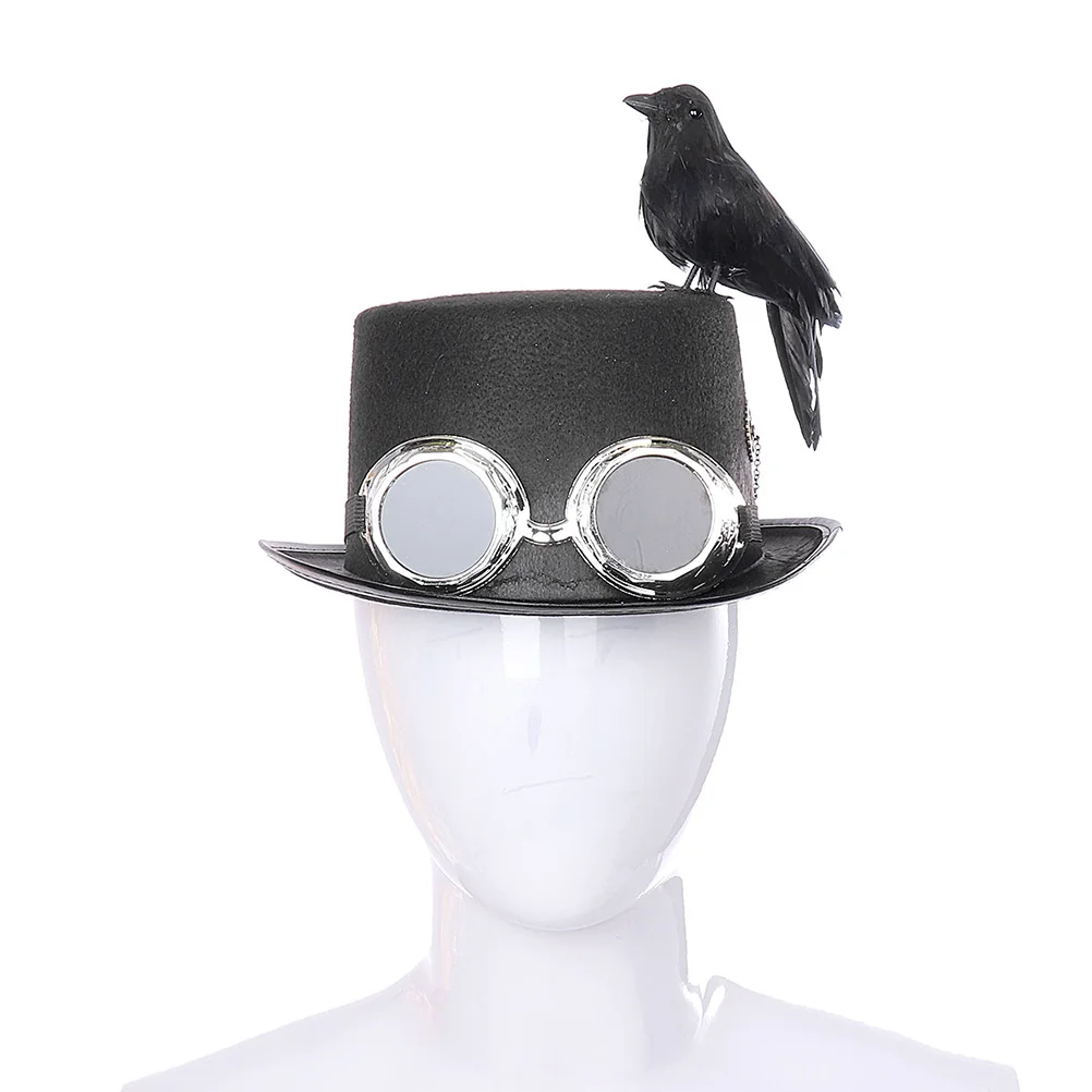 

Halloween Crow Hat Carnival Electronic Music Festival Hat Retro Goth Steampunk Hat Black
