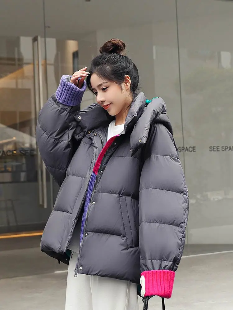 PinkyIsBlack 2022 New Winter Women Parkas Jackets Loose Hooded Thicken Warm Padded Coat Knit Spliced Female Winter Outwear Jacke