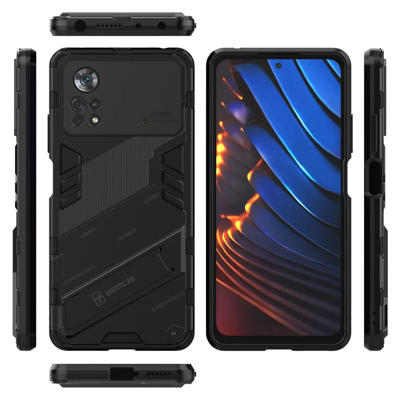 For Poco X4 Pro 5G Case For Xiaomi Poco X4 Pro Cover Punk Stlye Hard Rubber Bumper Armor Bracket Case Poco X4 M4 X3 M3 Pro