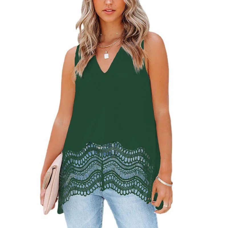 

Summer Sexy V-Neck Sleeveless Blouse Shirt Women Elegant Solid Loose Hollow Out Tops New Lady Blusa S-2XL