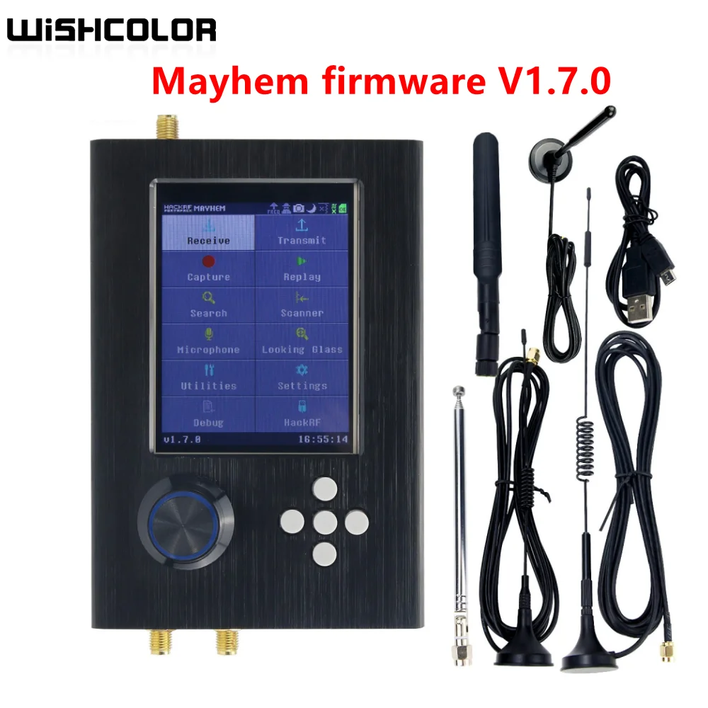 Wishcolor Mayhem прошивка V1.7.0 1 МГц-6 ГГц SDR HackRF One + Portapack H2 + 5 антенн + USB кабель с черным корпусом в сборе