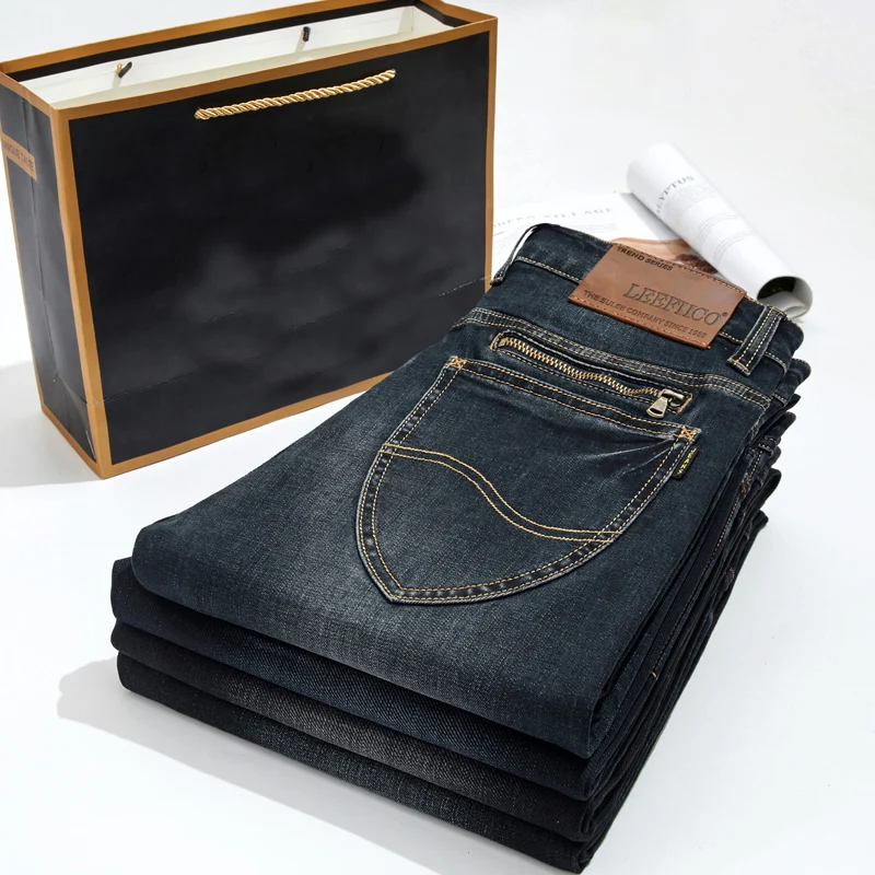 

Джинсы мужские прямые стрейчевые, классические брюки из денима, умные джинсы в деловом стиле, стандартные синие, весна-осень