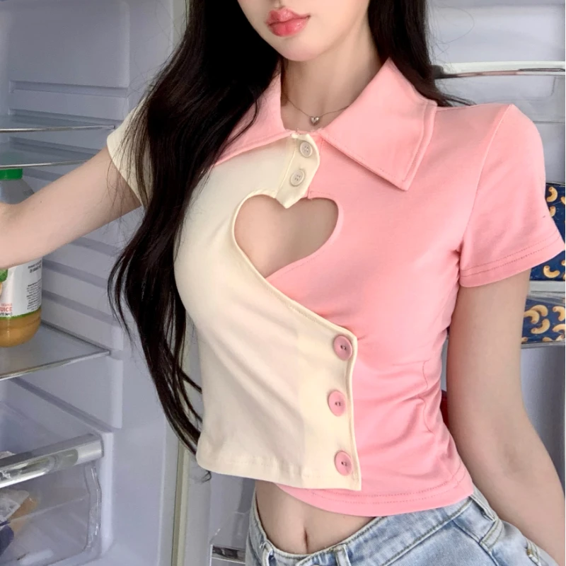 

Футболка Y2k с коротким рукавом и воротником-поло для девушек