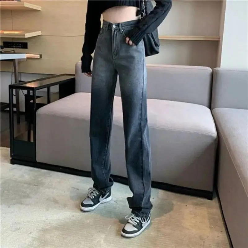 

Gradient jeans women's spring and autumn new loose outer wear high waist show thin all-match drapey straight-leg pants trendy