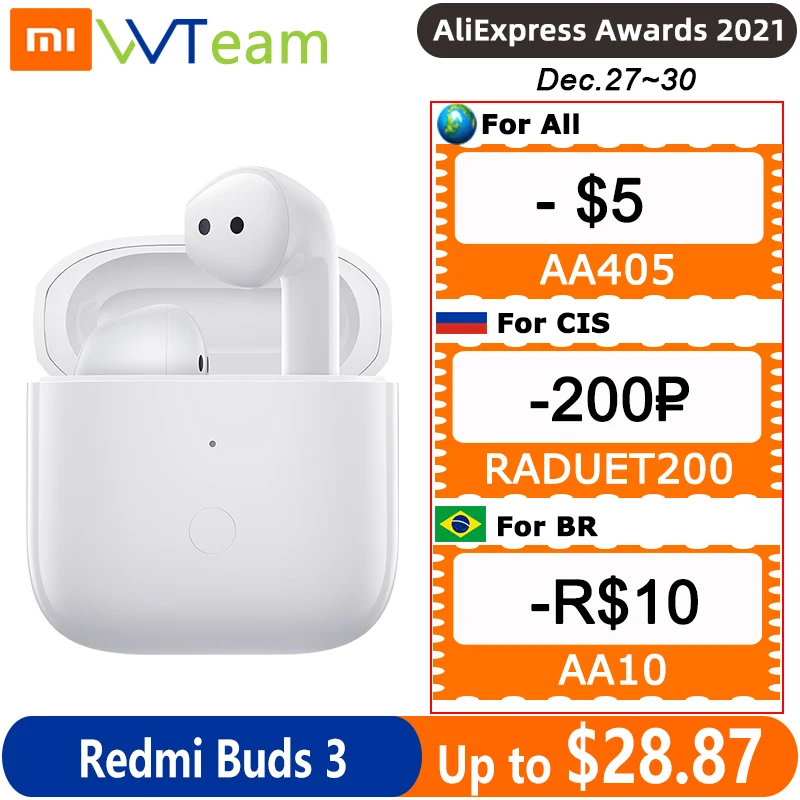 Беспроводные наушники Xiaomi Redmi Buds 3 TWS Bluetooth с двойным микрофоном чип QCC 3040
