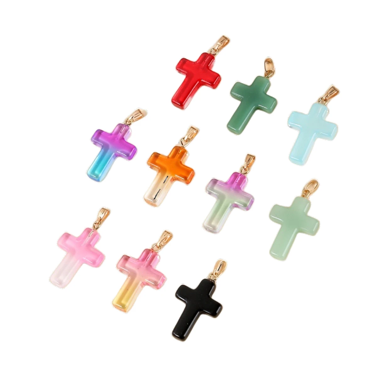 

Colorful Crystal Cross Pendant for DIY Making Jewelry Healing Chakra Reiki Stone K9 Clear Glass Pendants Charms Point