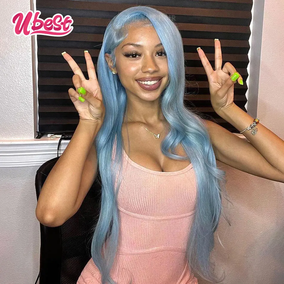 Ubest 32-дюймовые синие прямые человеческие волосы на сетке 13x4 613 цветные парики