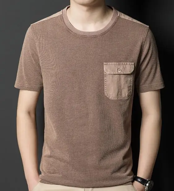 

Hot Sale Summer Men's Solid Color Short-Sleeve Round Color Cotton Blend Slim T-Shirt ABD379