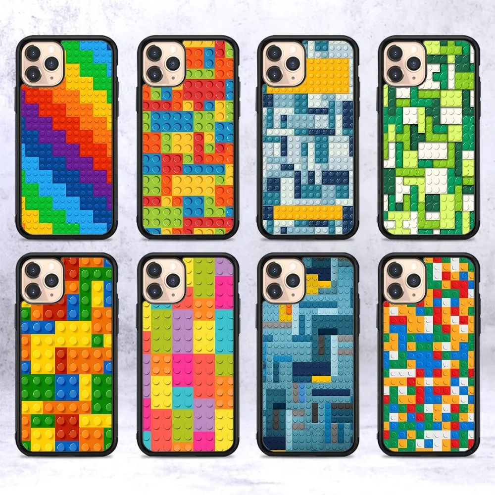 L-Lego Bricks Background Phone Case Silicone PC+TPU For IPhone 11 12 13 14 15 16 Plus Pro Max Cover