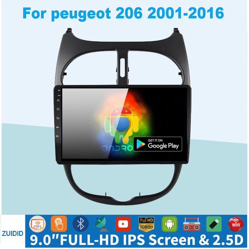 For Peugeot 206 2001 - 2016 Car Radio Multimedia Video Player Navigation GPS No 2 din 2din DVD Android 10