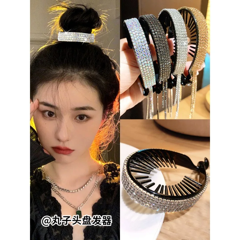 

Coiled Hair Artifact Ponytail Buckle Hair Ring Rhinestone Ball Head Ball Head Grab Clip Temperament Fixer Tassel Headdress
