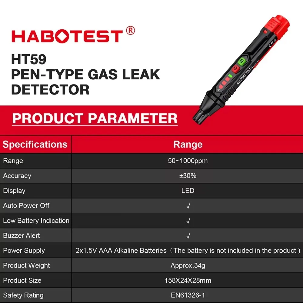 Фото Газоанализатор HABOTEST HT59 (0-1000 PPM), тестер утечек природного газа (метана) со звуковой сигнализацией, миниатюрный портативный детектор горючих газов №1