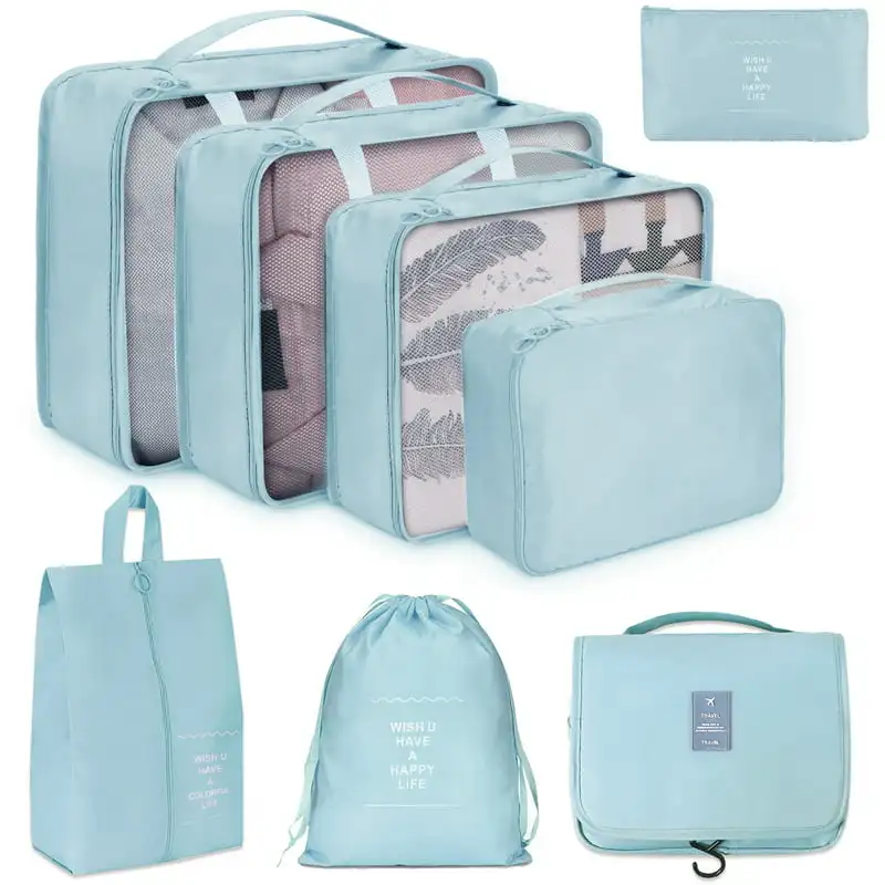 

Кубики для чемодана, набор из 8 дорожных кубиков для упаковки багажа, дорожные аксессуары с сумкой для нижнего белья, сумкой для обуви