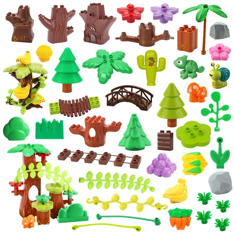 Große Bausteine Outdoor Wald Pflanze Serie Blume Gras Baum Bauernhof Schmuck Zubehör Kompatible Szenen Spielzeug Kinder Ziegel