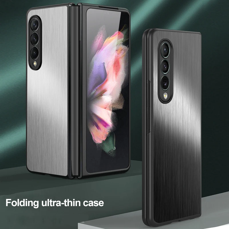 

Brushed Stainless Steel Phone Case for Samsung Galaxy Z Fold2 and Fold3 Metal Folding Screen Full Coverage for Flip3 Cases Cover