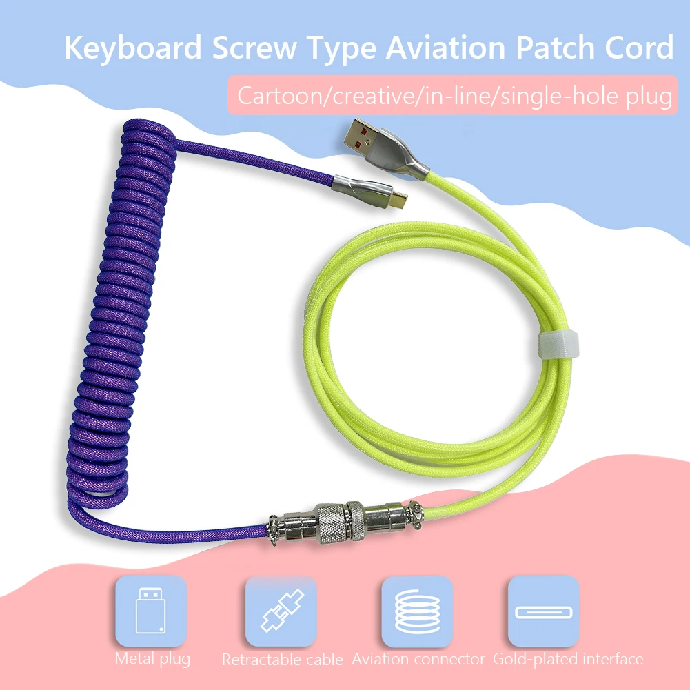 

Coiled Keyboard Cable Type C USB for Mechanical Gaming Keyboard Double-Sleeved Wire with Detachable Metal Aviator Connector