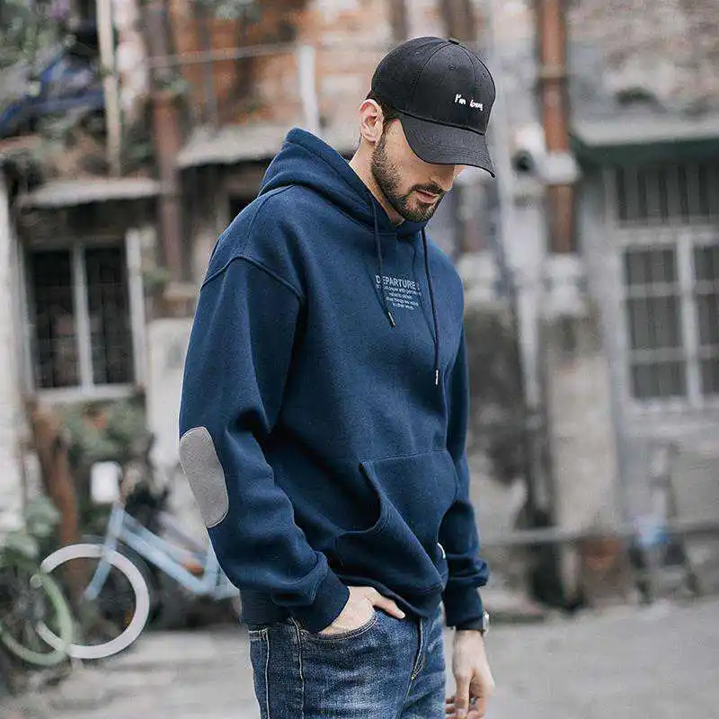 

LUCLESAM Men's Hooded Fleece Sweatshirts Thicked Color Contrast Hoodies Autumn New Trend Tops Casual Pullover for Man