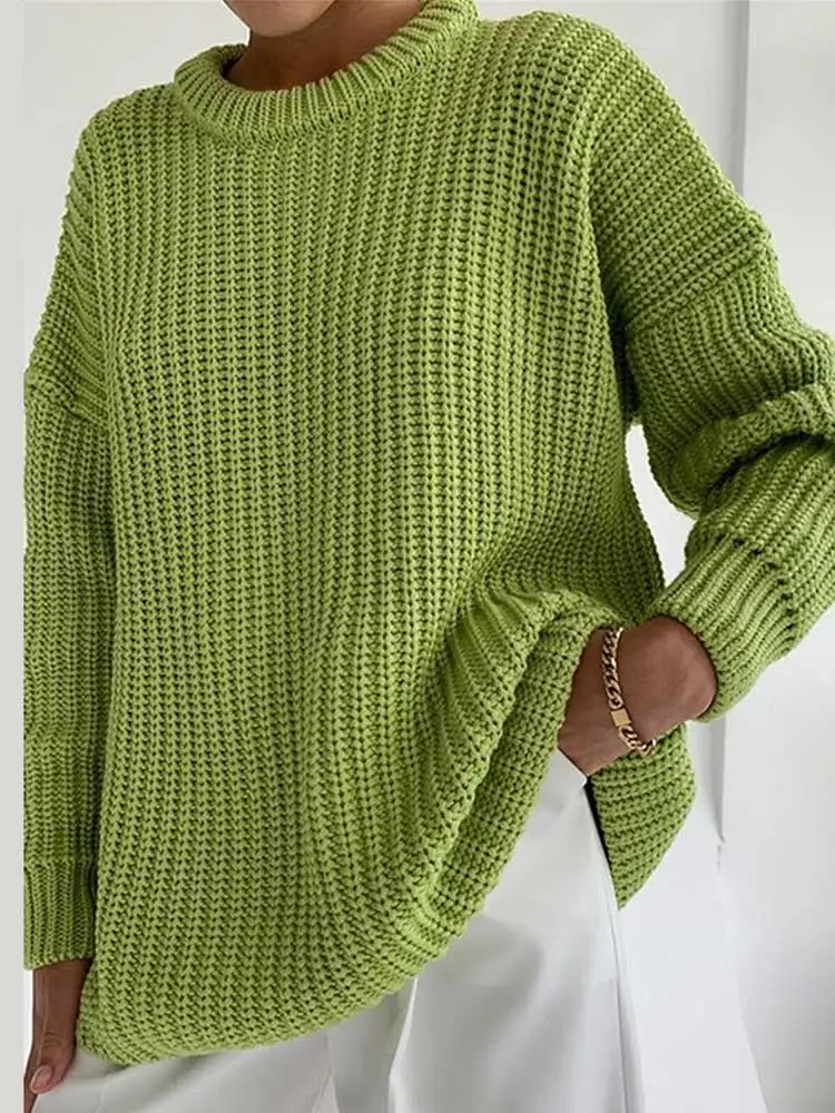 

O-neck Knitted Sweater Woman Long Sleeve Autumn 2023 Oversized Pullovers Ladies Vinatge Winter Tops Sweaters Women's Clothing