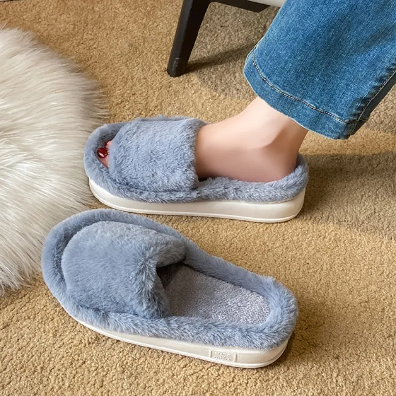 

Slippers Fur Flats Platform Women Short Plush Warm Cotton Boots Flip Flops Walking New Casual Shoes Botas Winter Home Shoes 2023