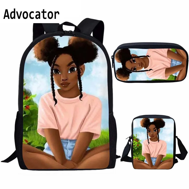 2022 New 3 Pieces Fashion Afro Black Girls Design Teen Backpacks Boys Girls School Bags Pencil Case Shoulder Bags