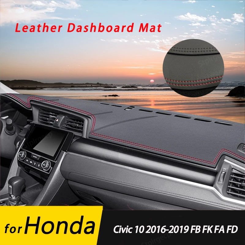 for Honda Civic 10 2016-2019 FB FK FA FD Leather Anti-Slip Mat Dashboard Cover Pad Sunshade Dashmat Protect Carpet Accessories