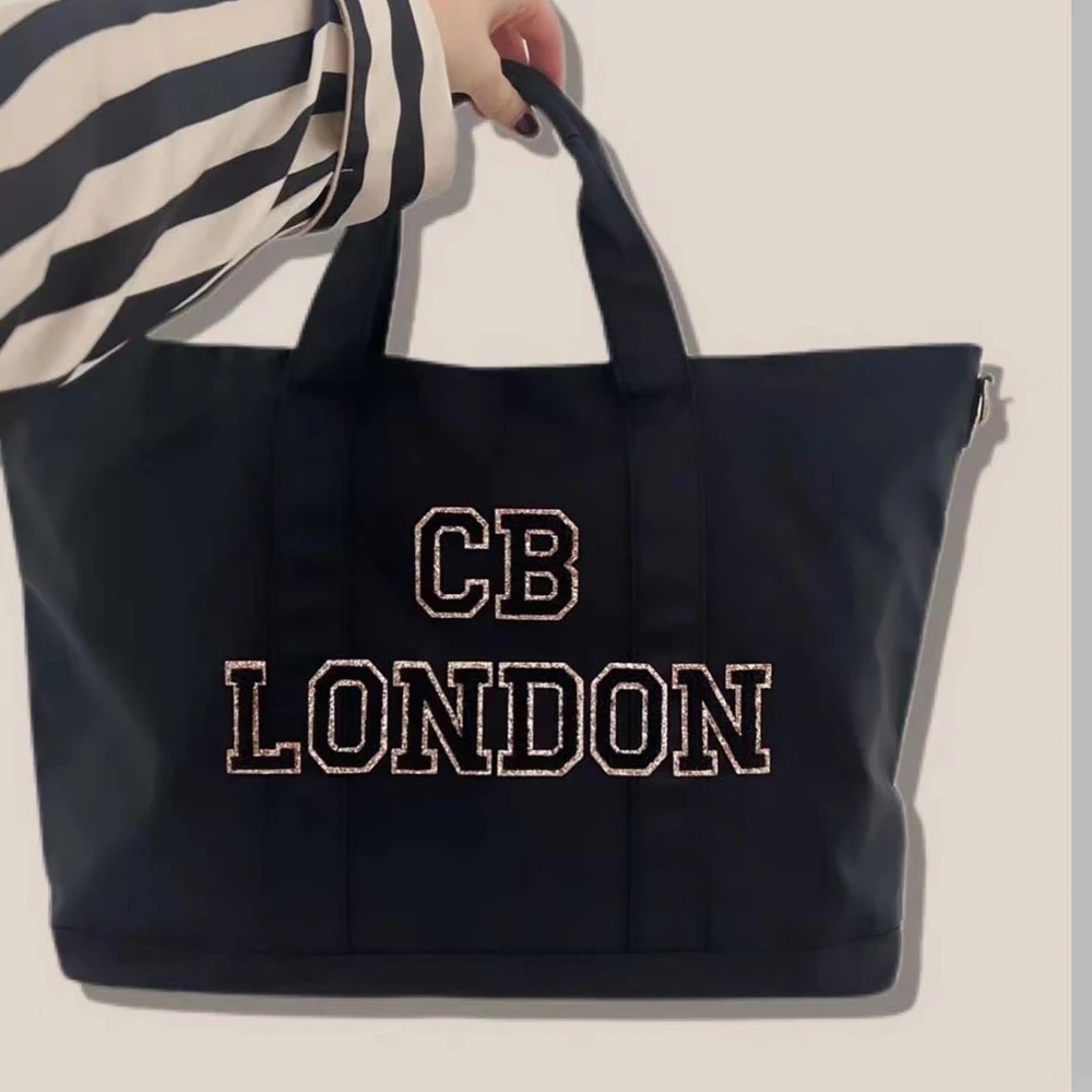 Candy Color Nylon Tote Bags Women Fashion Cute Letter Patches Handbags Female Simple Large Capacity Shoulder Shopping Bag