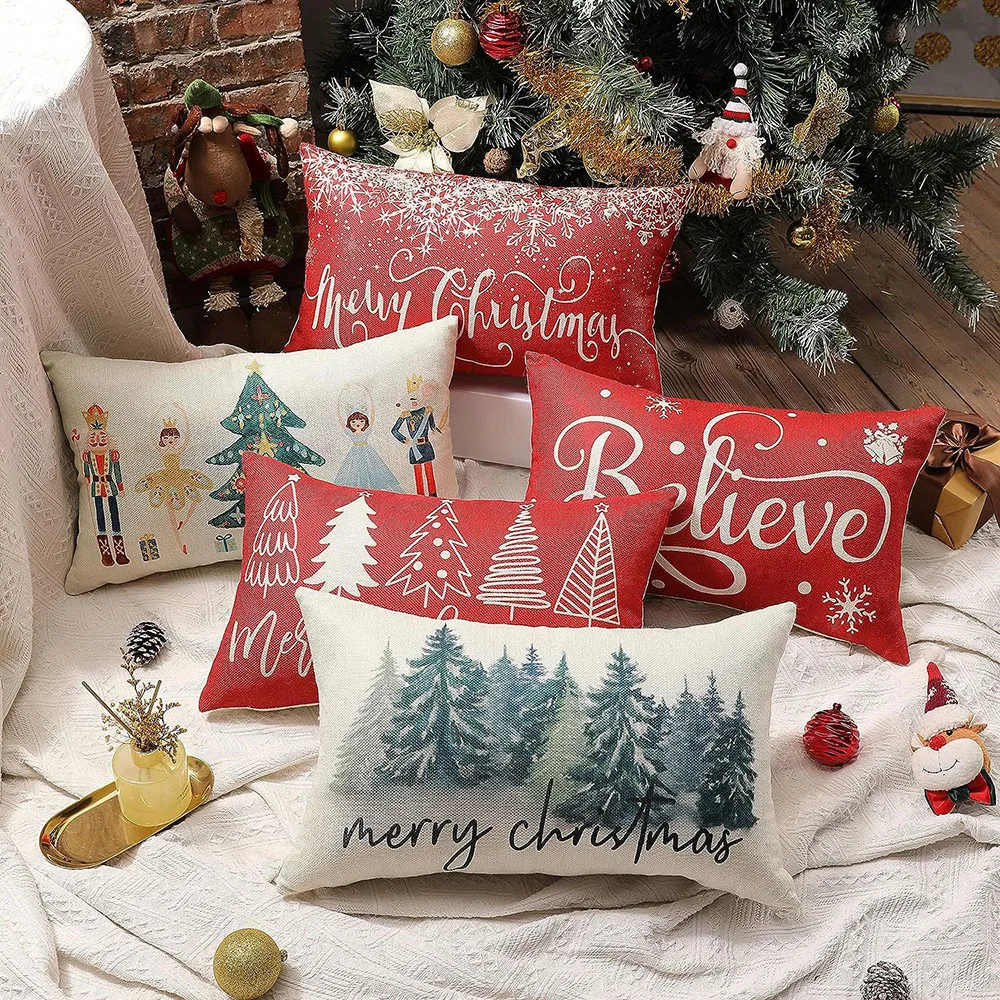

Рождественские украшения, наволочка для диванной подушки, льняные наволочки, наволочки для домашних праздничных декоративных подушек, наволочка с принтом рождественской елки