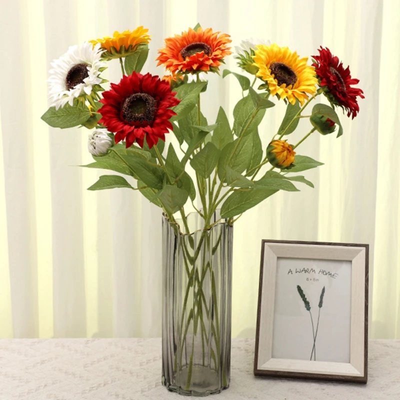 Artificial Flowers Long Stem Artificial Sunflower 1PCS Faux Vintage Fall Sunflowers for Home Wedding Birthday Party Decorations